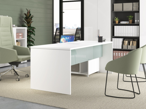 Bureau de direction laqué brillant avec meuble retour