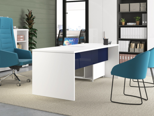 Bureau de direction laqué brillant avec meuble retour