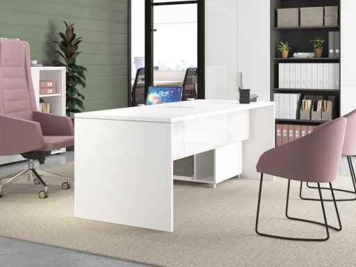 Bureau de direction laqué brillant avec meuble retour