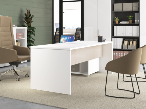 Bureau de direction laqué brillant avec meuble retour
