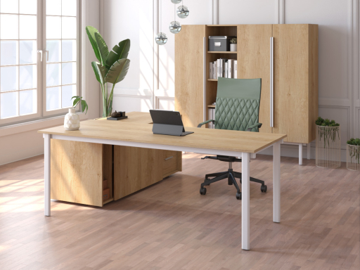Bureau d'angle pour direction avec rangement et caisson