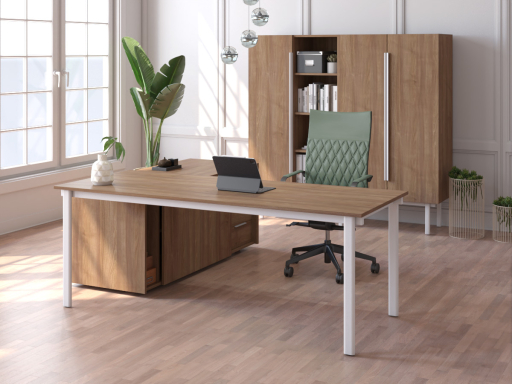 Bureau d'angle pour direction avec rangement et caisson