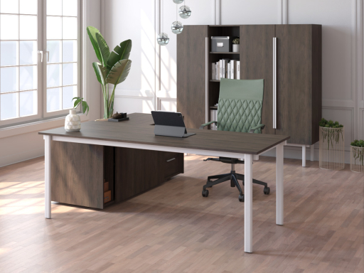 Bureau d'angle pour direction avec rangement et caisson