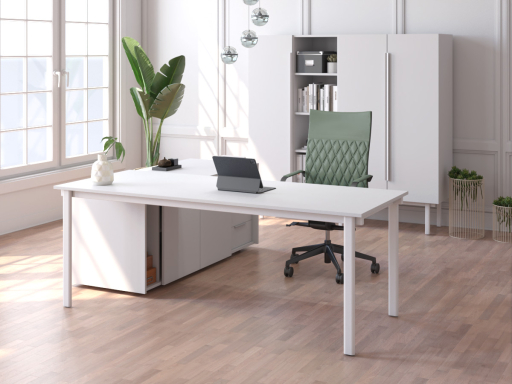 Bureau d'angle pour direction avec rangement et caisson