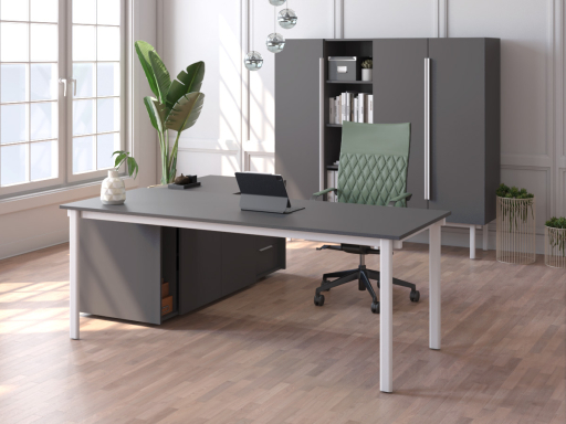 Bureau d'angle pour direction avec rangement et caisson
