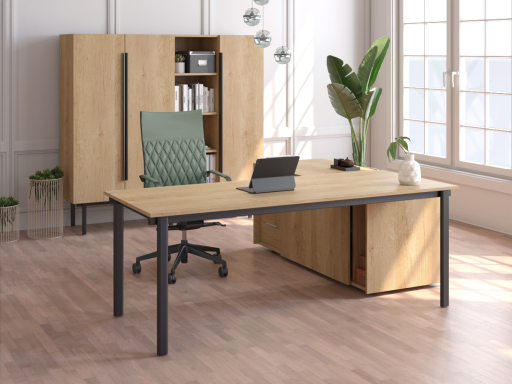 Bureau d'angle pour direction avec rangement et caisson