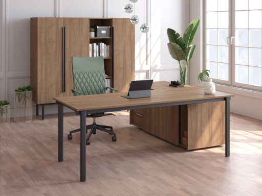 Bureau d'angle pour direction avec rangement et caisson