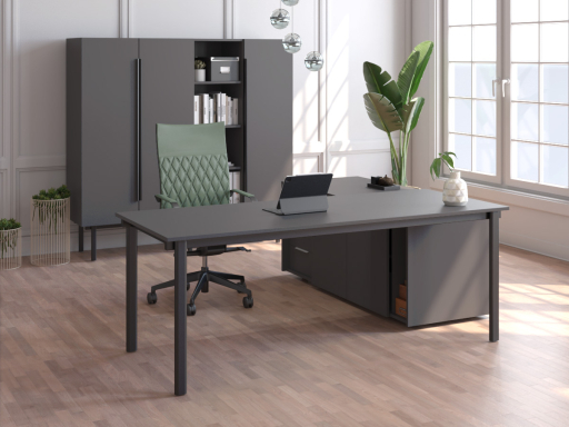 Bureau d'angle pour direction avec rangement et caisson
