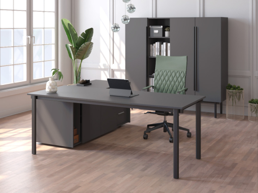 Bureau d'angle pour direction avec rangement et caisson