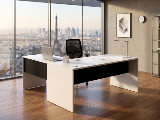 Bureau de direction en angle blanc et noir, pas cher