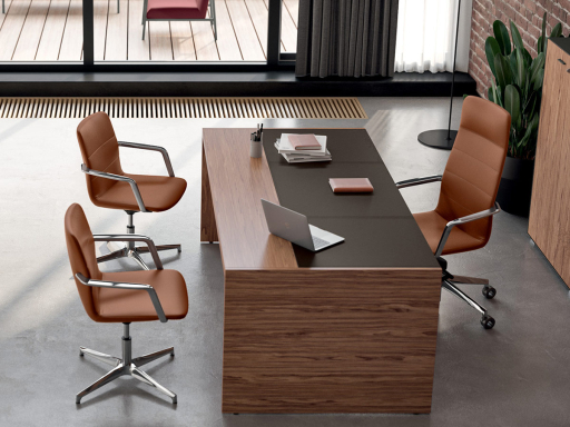 Bureau de direction OREGON+ avec insert en cuir, fabriqué en Italie