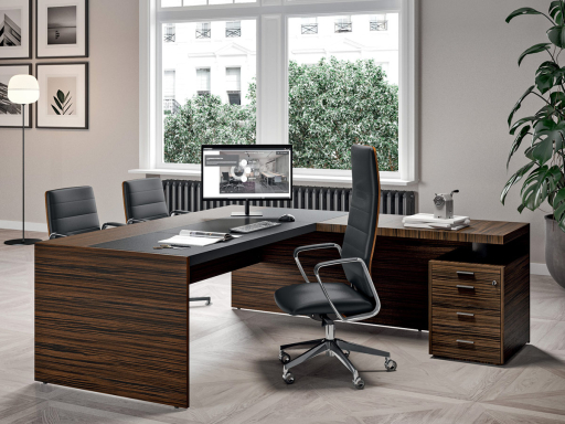 Bureau de direction avec insert en cuir, retour et caisson OREGON+