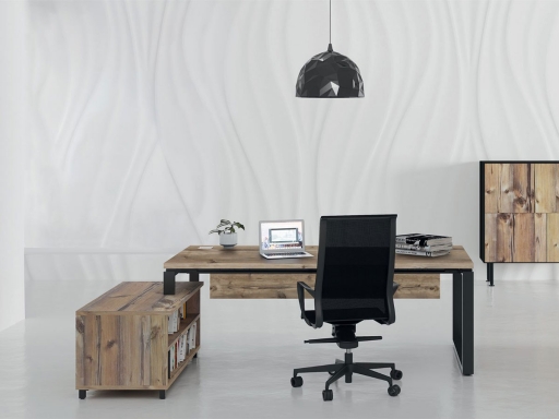 Bureau de direction avec meuble retour, fabriqué en France