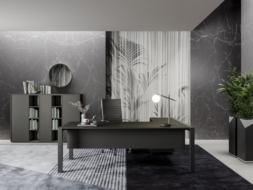 Bureau de direction en angle TALISMAN Soft Black, haut de gamme