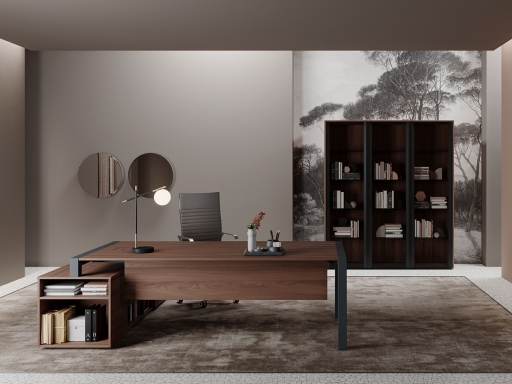 Bureau de direction en angle avec rangements latéraux, haut de gamme
