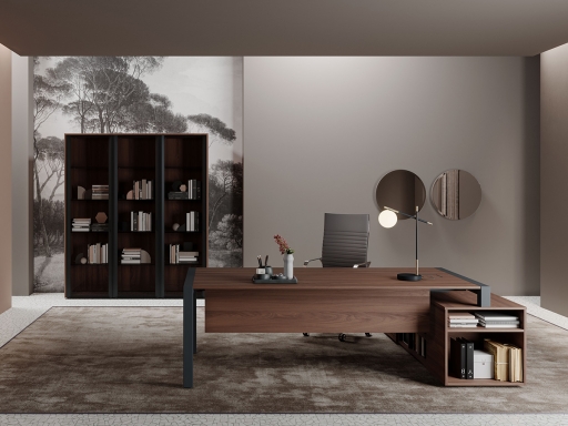 Bureau de direction en angle avec rangements latéraux, haut de gamme