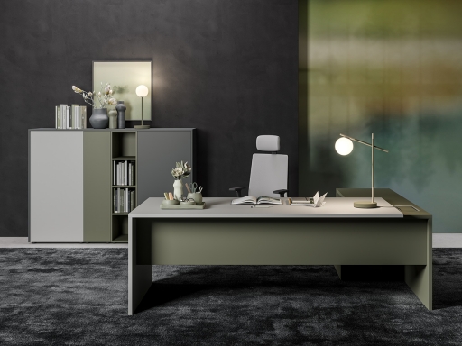 Bureau de direction avec retour, coloré laqué, haut de gamme