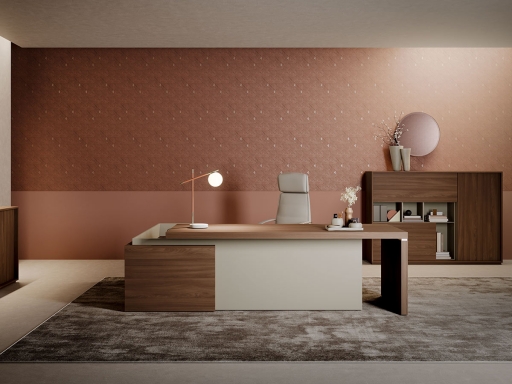 Bureau de direction en angle avec meuble retour TADEUS