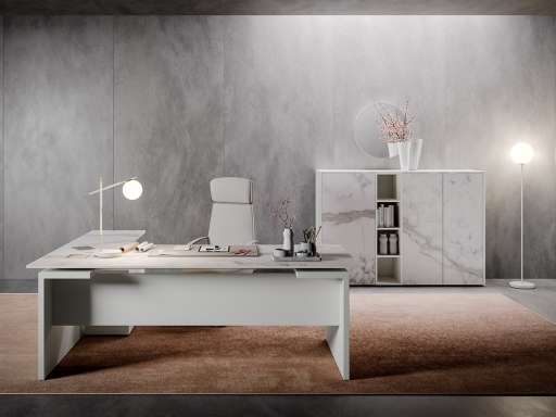Bureau de direction en angle en verre marbré, haut de gamme
