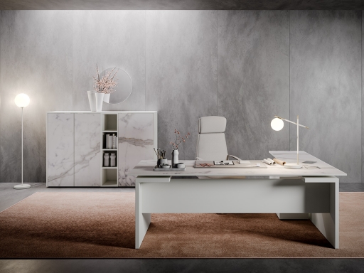 Bureau de direction en angle en verre marbré, haut de gamme
