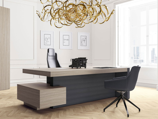 Bureau de direction haut de gamme, bois et cuir, avec caisson porteur