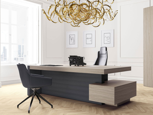 Bureau de direction haut de gamme, bois et cuir, avec caisson porteur