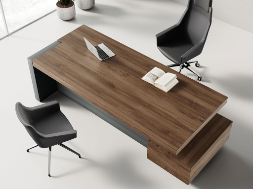 Bureau de direction haut de gamme, bois et cuir, avec caisson porteur