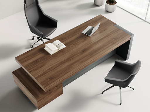 Bureau de direction haut de gamme, bois et cuir, avec caisson porteur