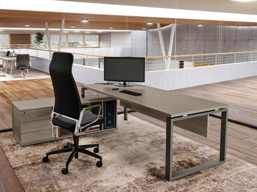 Bureau contemporain en angle avec rangement à tiroirs