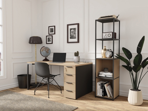 Bureau contemporain pour télétravail avec caisson 4 tiroirs