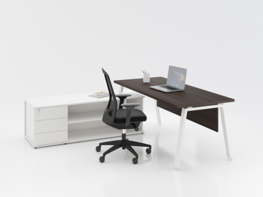 Bureau contemporain en angle avec rangement à tiroirs