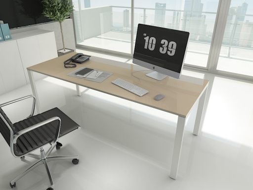 Bureau individuel plateau laqué pied pont