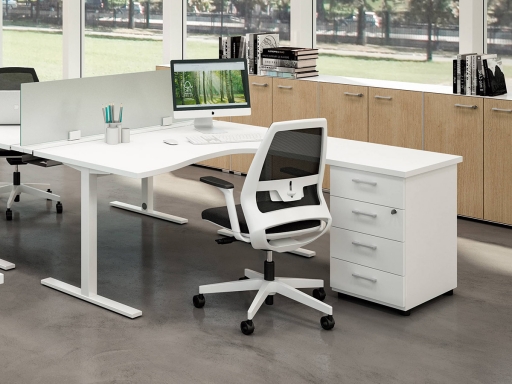 Bureau contemporain ergonomique sur caisson porteur