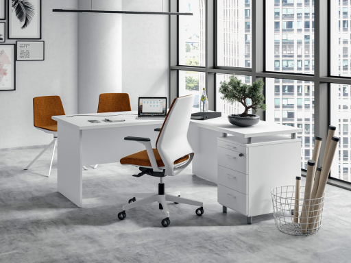 Bureau individuel ADAMS avec retour et caisson, fabriqué en Italie