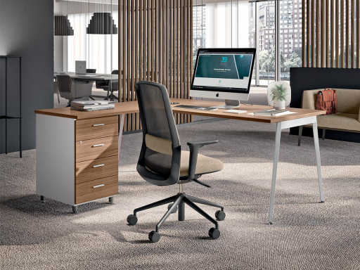 Bureau individuel avec retour et caisson pas cher, fabriqué en Italie