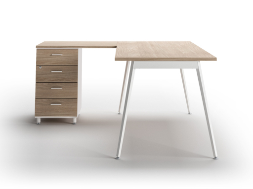 Bureau individuel avec retour et caisson pas cher, fabriqué en Italie