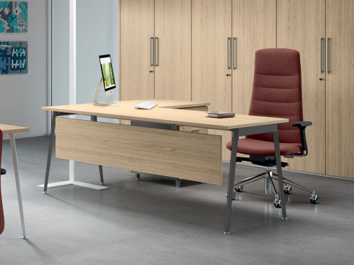 Bureau individuel avec retour et caisson pas cher, fabriqué en Italie