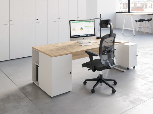 Bureau contemporain en bois avec caisson hauteur bureau, Made in France