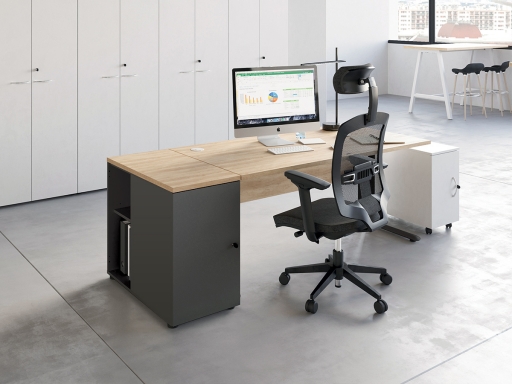 Bureau contemporain en bois avec caisson hauteur bureau, Made in France