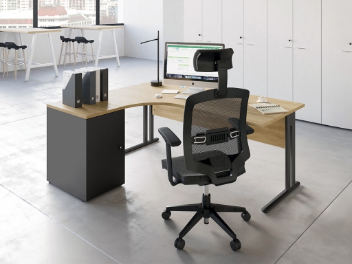 Bureau d'angle avec caisson en bois, made in France