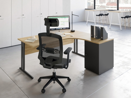 Bureau d'angle avec caisson en bois, made in France