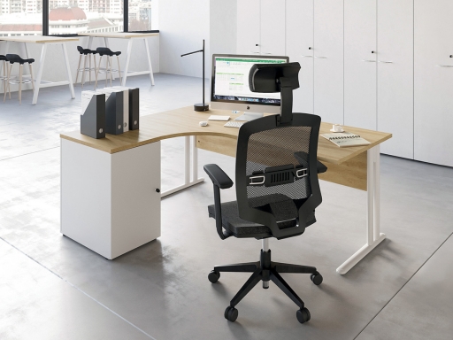 Bureau d'angle avec caisson en bois, made in France