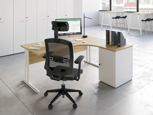 Bureau d'angle avec caisson en bois, made in France