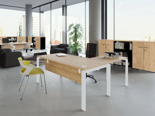 Bureau individuel avec retour et voile de fond QUANTIQUE, fabriqué en France