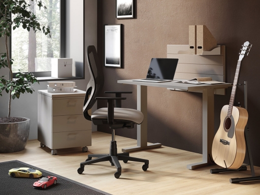 Bureau de télétravail avec cloisonnette acoustique et porte-papier ANNA pratique et pas cher