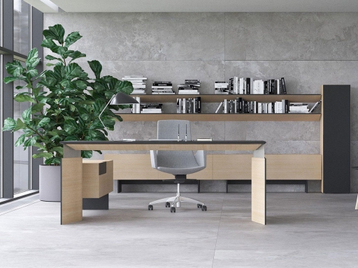 Bureau de direction hauteur réglable électrique, haute de gamme avec meuble bas