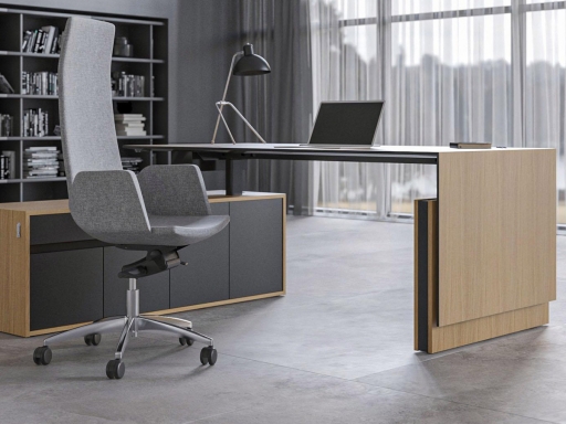 Bureau de direction assis-debout haut de gamme avec meuble bas, fabriqué en Lituanie