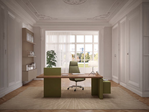 Bureau de direction hauteur réglable RAMSAY+ avec rangement bas laqué, fabriqué en Italie