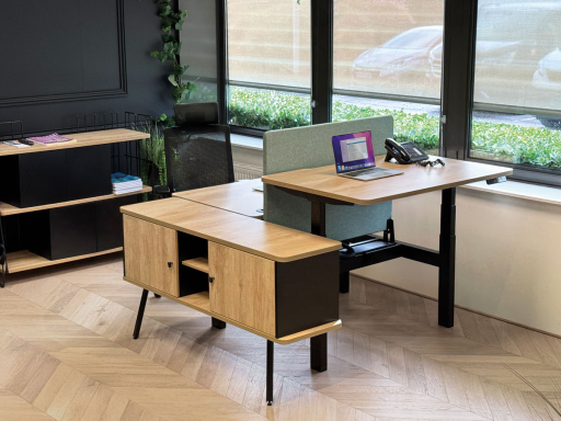 Bureau bench 2 personnes assis debout électrique FLEXY, fabriqué en France