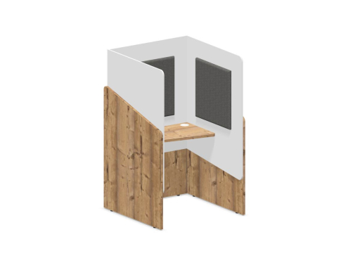 Cabine de confidentialité en bois et coussin en tissu chiné NOÉ assis, fabriqué en France